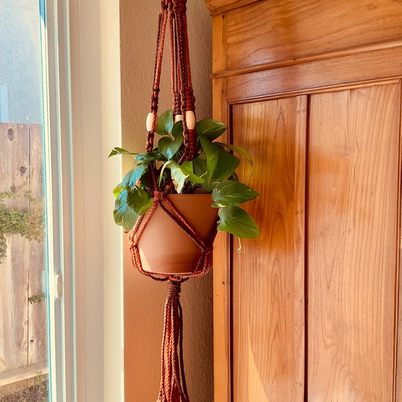 NEW Handmade Macrame Plant Hanger Orange & Brown - Picture 4 of 8
